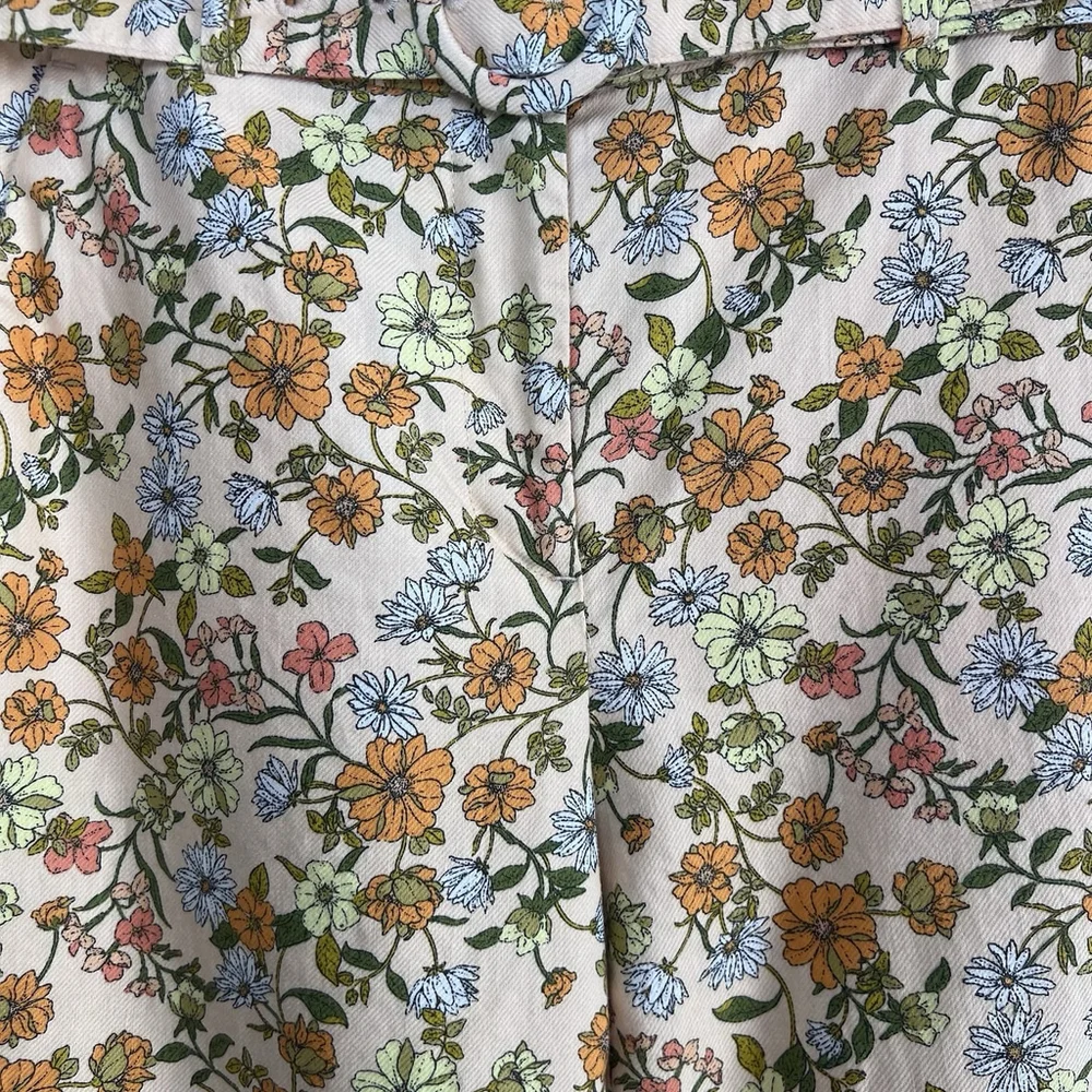 Loft Petite Sutton Kick Crop Pants Beige Orange Yellow Floral Woman’s 2P Belt - Picture 4 of 16